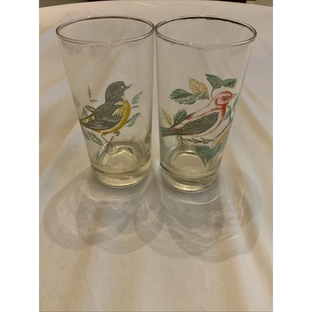 Vintage West Virginia Glass Co. Song Birds Drinking Glasses, Set Of 2